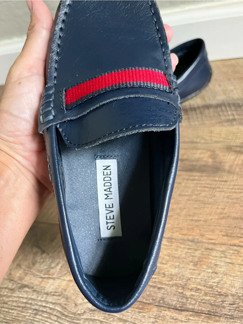 Steve Madden Berrod navy leather loafers dress shoes boys size 2